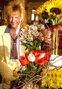 Sunflower haired Stan at Casa del Mar with flowers - photo by Cyn - 2002