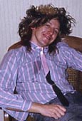 Stan drunk at Fairmont - photo by Feargal Sharkey - many colors in long, big hair - 1987